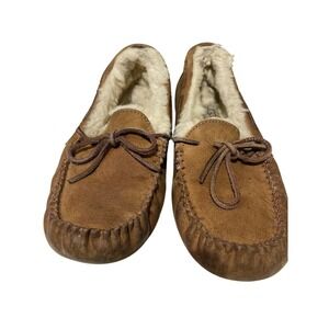 Ugg Womens Sheepskin Suede Moccasin Slippers With Bow 9